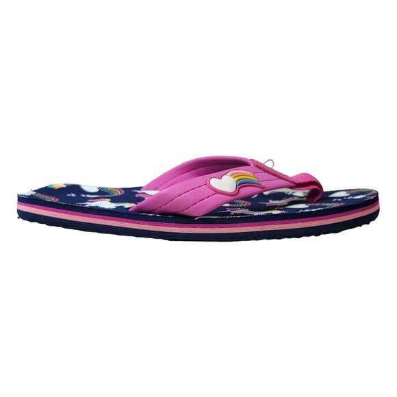 2/$15 Wonder Nation Girls Heart Flip Flops Blue Size 2-3 Slip On Rainbow Unicorn - Picture 8 of 14